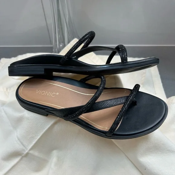 Vionic PRISM black sparkly leather sandals Sz 7 - Picture 4 of 9